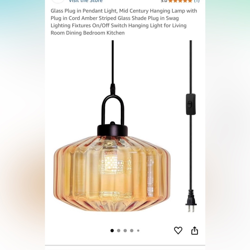 Elegant Amber Pendant Light - Plug In
